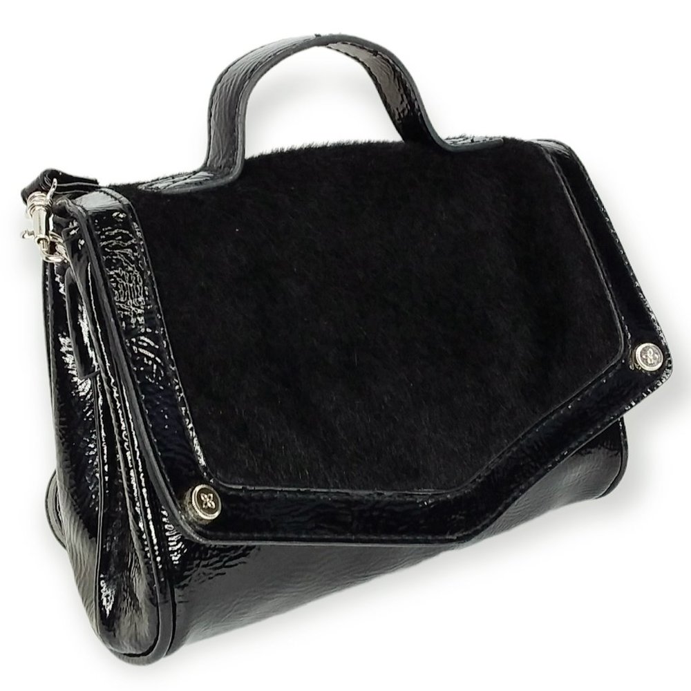 Vintage Relic Brand Remix Mini Crossbody Bag Black Patent Leather Calf Hair